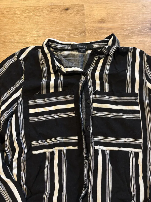 Paper + Tee Black and White Striped Button Up Blouse - Image 3