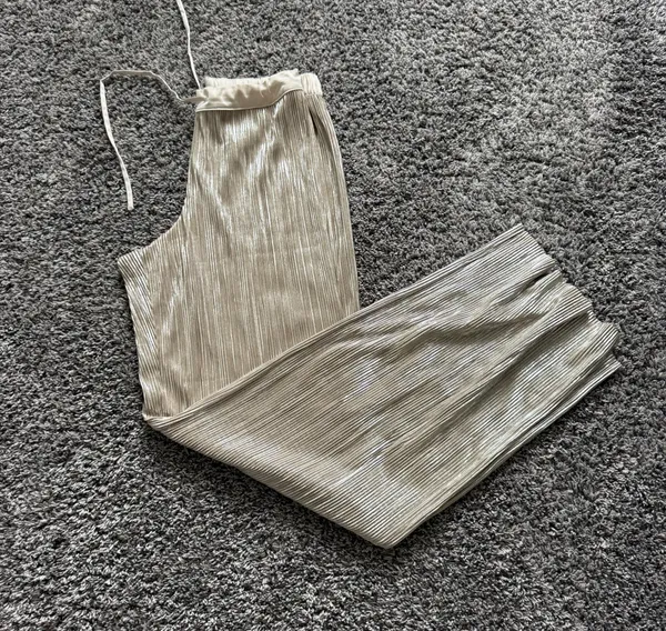 Victoria's Secret Gold Metallic Pleated Wide-Leg pajama bottoms - Image 2