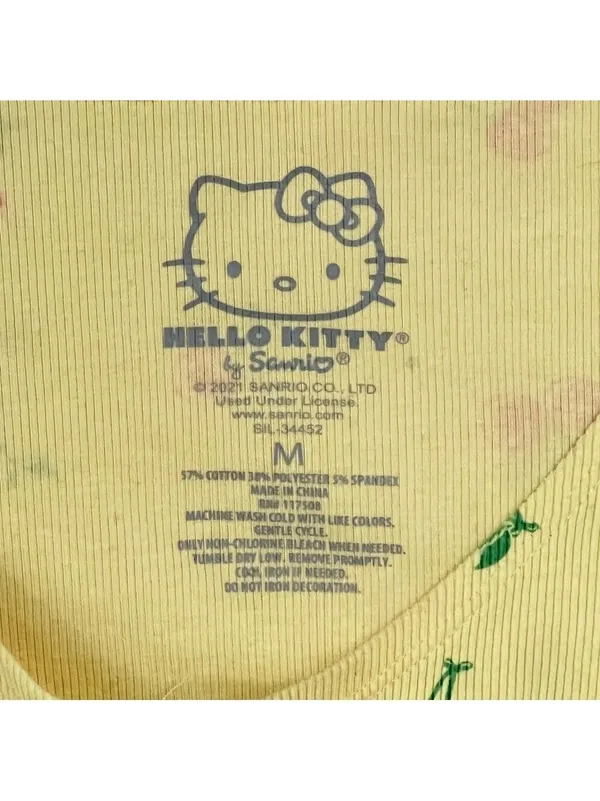 Hello Kitty Cardigan Sz M Yellow Ribbed Baby Doll Cropped Long Sleeve Button up - Image 10