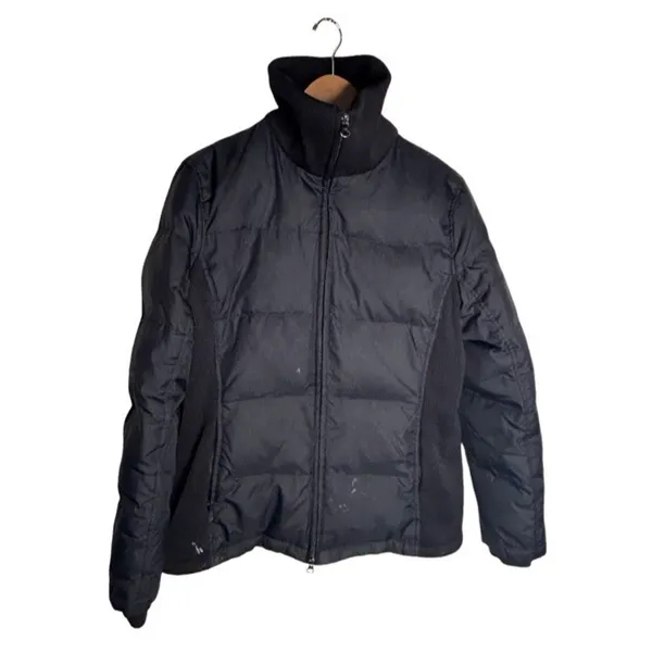 Old Navy Puffer Coat Size Medium Black Side Panels Vintage Down Feather FLAWED - Image 3