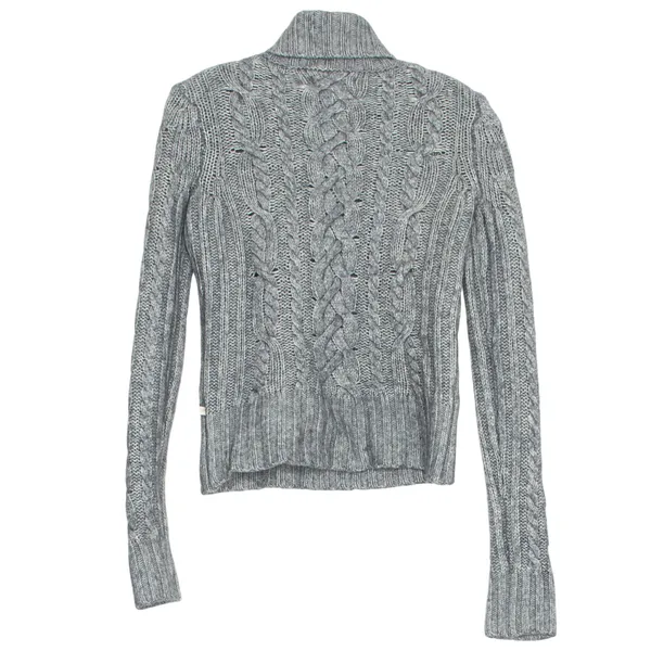 Abercrombie Sweater Wool Angora Cable Knit Turtleneck Y2K Preppy Gray Medium - Image 14