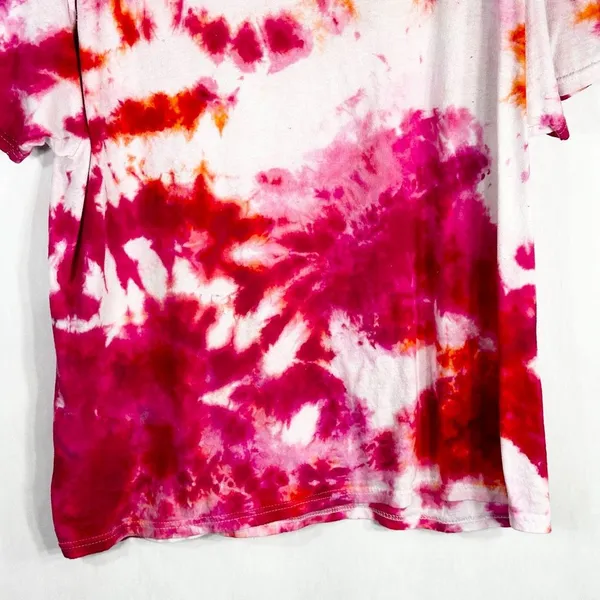 Hanes Size XL Top Something Bright Tie Dye Handmade Pink White Tee V Neck 203‎ - Image 5