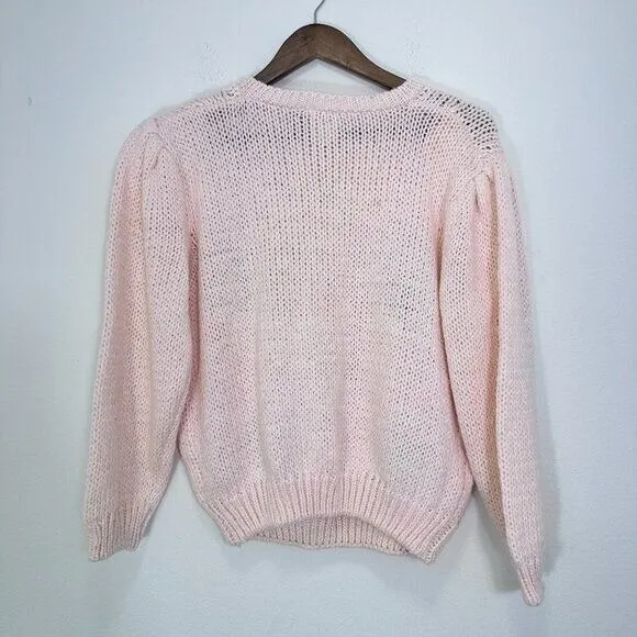Vintage Pastel Hand Knit Pink Grannycore Cottagecore Argyle‎ Crewneck Sweater - Image 5