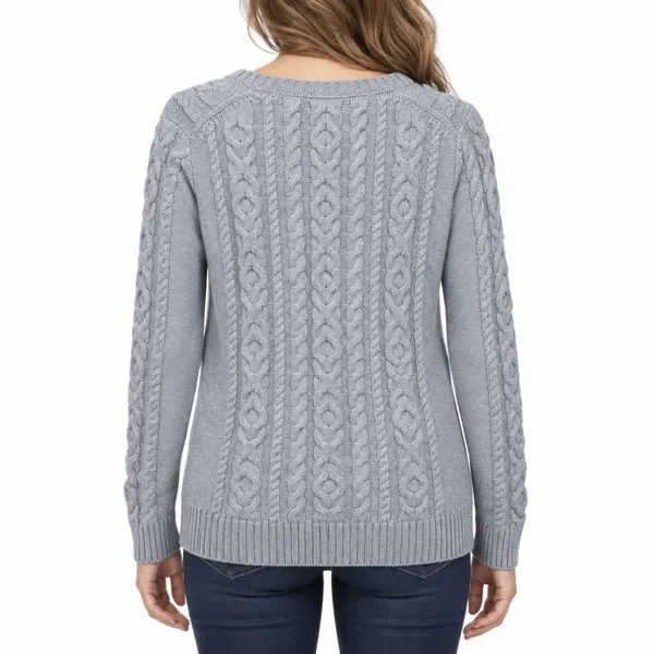 LL Bean Gray Double L Mixed Cable Cotton Crew Neck Pullover Sweater Size SMALL - Image 2