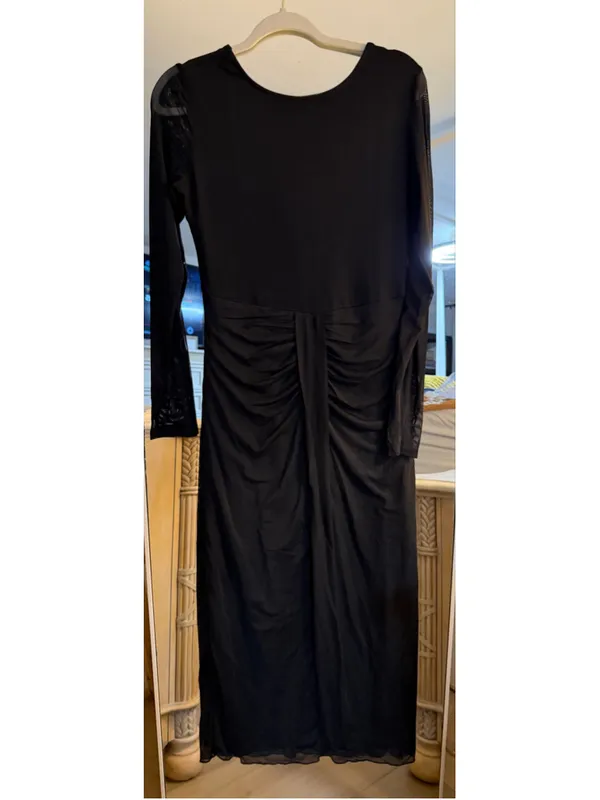 NEW Bodycon Dress Mesh Long Sleeve Open Back Maxi Sash L - Image 4