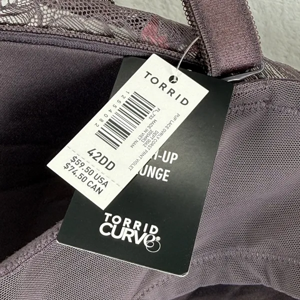 Torrid Curve 42DD Push-Up Plunge‎ Bra Lace Overlay Front Violet 12554068 NWT - Image 6