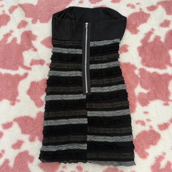 Y2K Strapless Bodycon Mini Dress Black Grey Ruffle Textured Tube Dress Fairy Grunge Coquette Clubwear S - Image 6