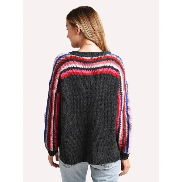 XIRENA Teton Aprés Ski Sweater Alpaca Gray Colorful Stripes Sporty Apres X-Small - Image 8