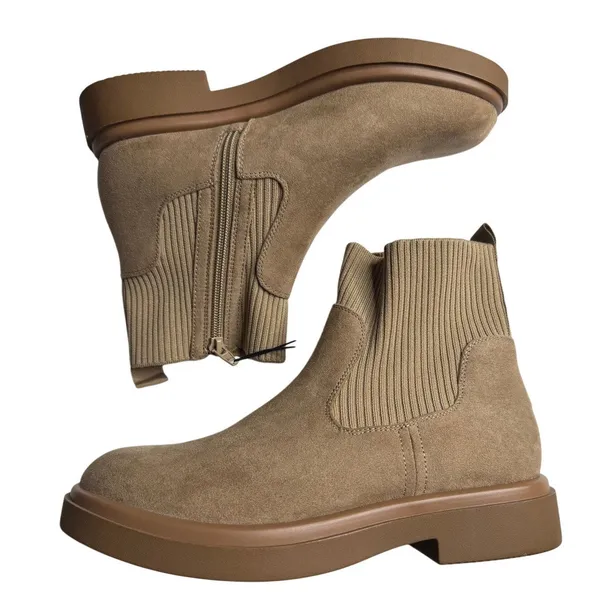No Boundaries Brown Taupe Knit Chelsea Ankle Boots Chunky Lug Sole Size 8 NWT - Image 2