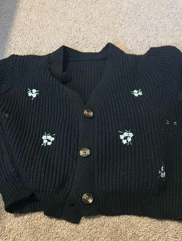 Black Floral Knit Sweater Set - Image 4