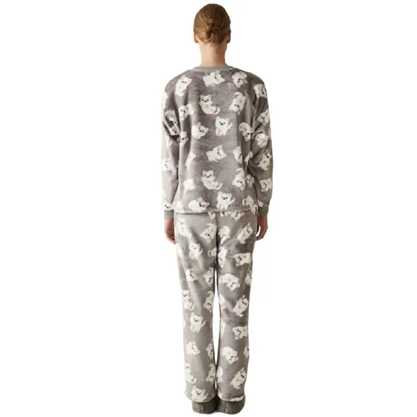 Penti Womens M Puppy Dog Print Gray Pajama Set Soft Cozy Winter - Image 2