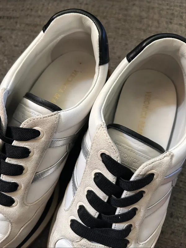 Veronica Beard Valentina Sneaker size 8 White and Black silver slip on leather - Image 4