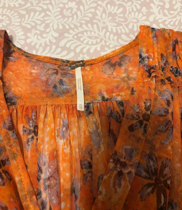 Free People Orange Floral Blouse - Image 4