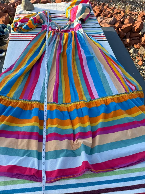 FARM Rio Rainbow Stripe Maxi Dress M Multicolor Puff Sleeve Boho Resort colorful - Image 6
