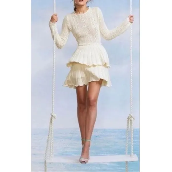 NWT Cynthia Rowley Pointelle Knit Peplum Sweater Dress Cream Size M - Image 2