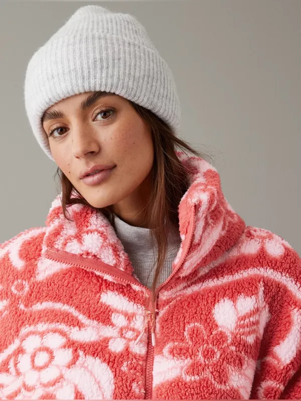 American Eagle Red/White Bear Hug Cozy Sherpa Zip Jacket‎ Sz Med Boho-Chic Fairy - Image 3