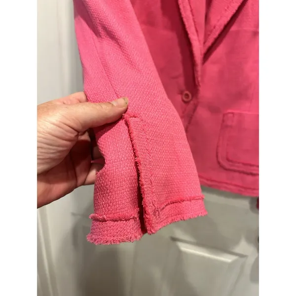 Nygard Collection Pink Silk Blend Frayed Edge Blazer Jacket Size 14 Statement - Image 5