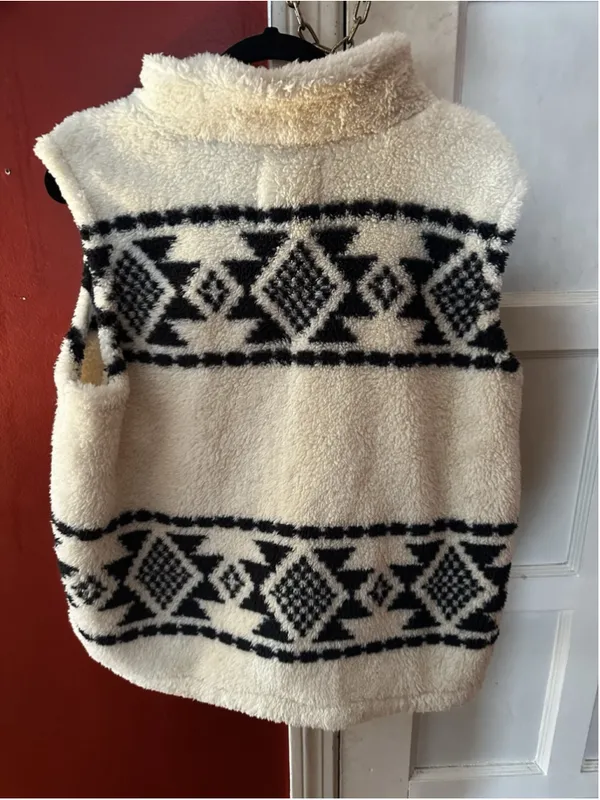Lucky Brand Large Sherpa Fleece Zip Vest Southwestern Geometric Fair Isle Cozy - Image 7
