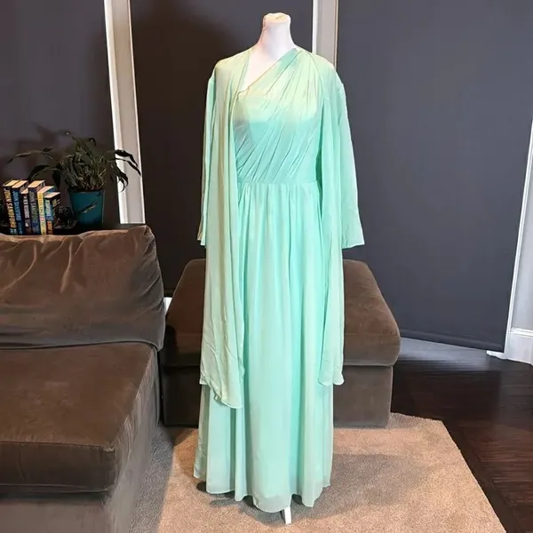 Women’s Green Chiffon One Shoulder Bridesmaid Dress Zip Up Back Size 6 - Image 7