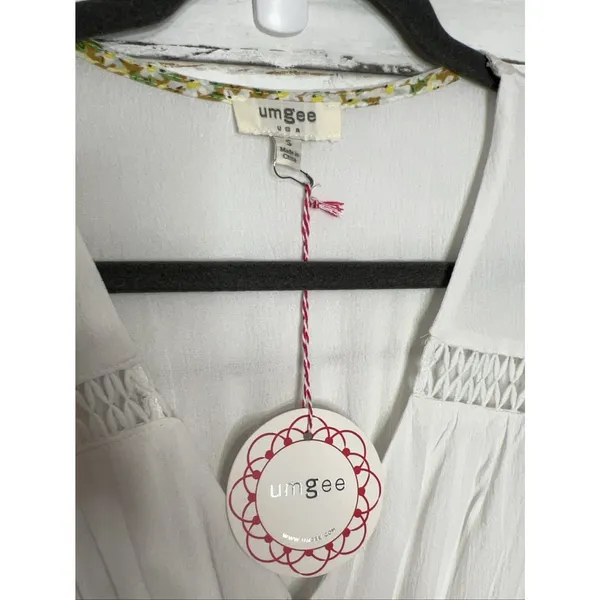 Umgee V-Neck Smocked Waist Flutter Sleeve Midi Dress White Small - Image 4