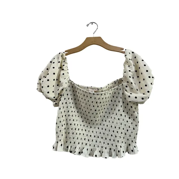 H&M Smocked‎ Puff Sleeve Polka Dot Crop Top Cottagecore Coquette XL - Image 2