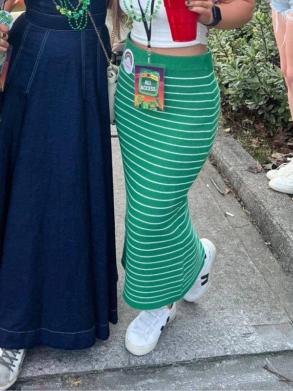 Green Striped Maxi Skirt - Image 2
