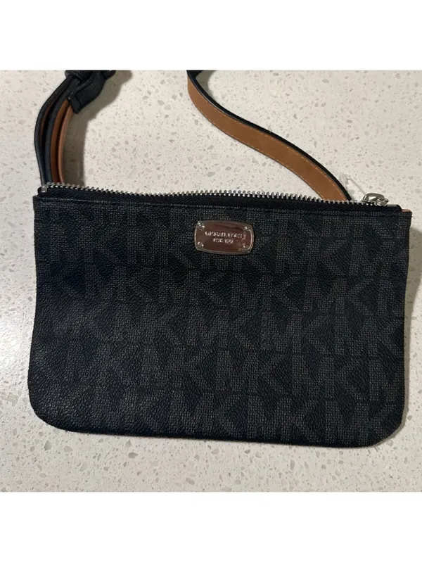 Michael Kors‎ Logo Belt Bag Black Gray Brown Waist Fanny Pack Purse Sz Medium - Image 3