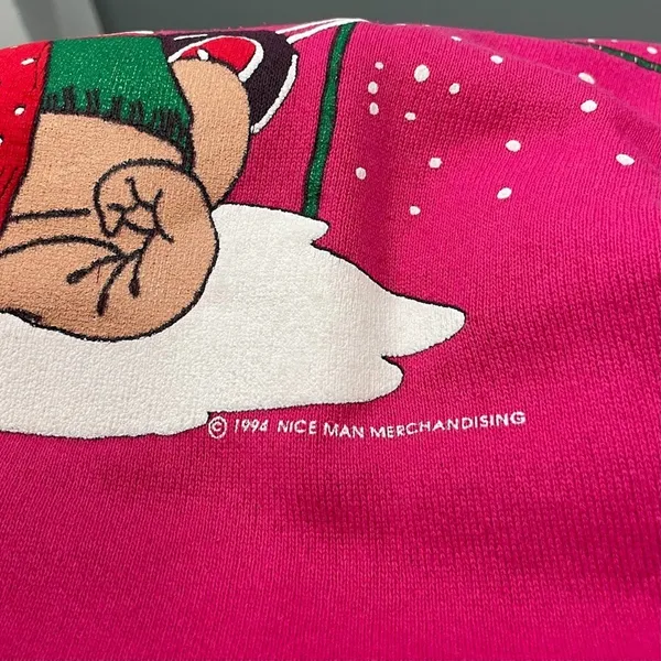 Vintage 90s Hanes Winter Christmas Sweatshirt Size XL Pink Dog Snow Fun Novelty - Image 6