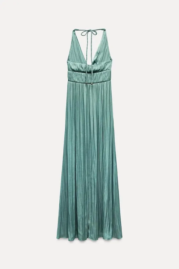 Zara maxi dress boho pleated Teal Evening Gown wedding party cocktail - Image 14