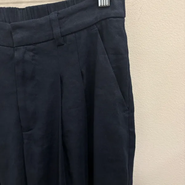 Maeve Avery Wide-Leg Pleated Trousers Navy Linen‎ Blend Small NEW Minimalist - Image 7