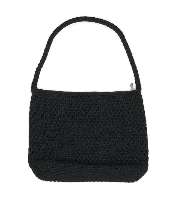 The Sak Black Macrame Tote Purse Shoulder Bag Medium Zipper Closure Boho Chic - Image 2