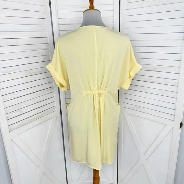 Zara Button Front Tie Waist Shirt Dress‎ Yellow XS Cap Sleeve - Image 5
