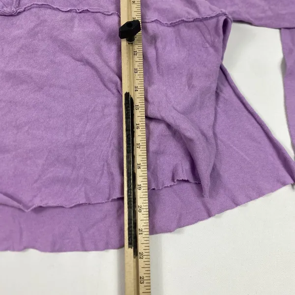 Urban Outfitters‎ Shirt Womens XS Purple Henley Long Sleeve Raw Hem Cropped - Image 6