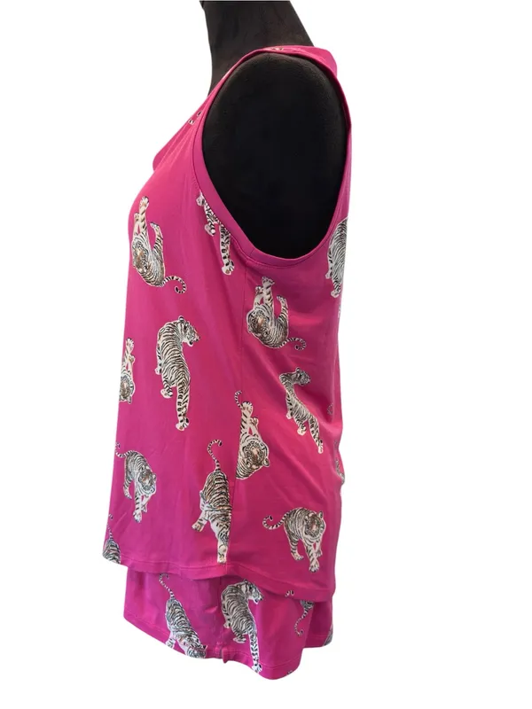 Joyspun Tiger Print Pajama Set Vibrant Loungewear Hot Pink Soft M/S Mix - Image 7