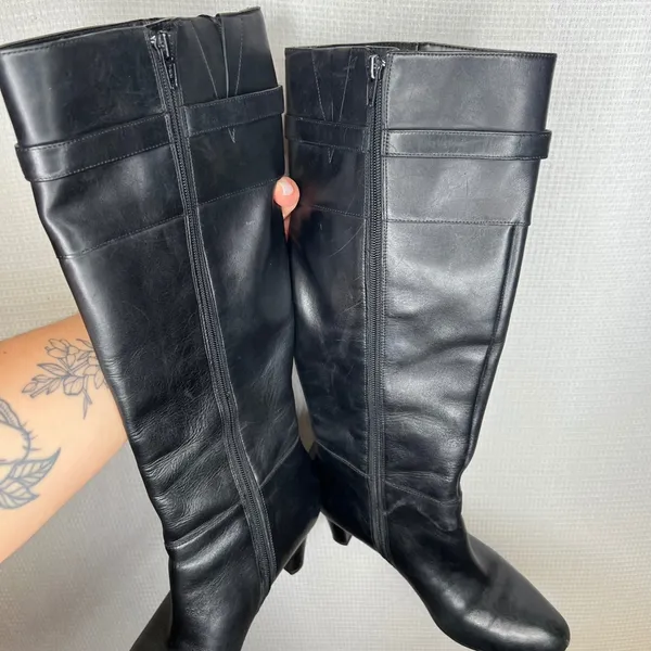 Lauren Ralph Lauren Susie Black Leather Knee High Buckle Boots Womens 7B 11424 - Image 6