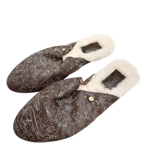 Australia Luxe Doodle Mules Size 5 Brown Leather Shearling Winter Slides NEW‎ - Image 2