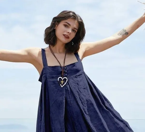 NEW Oversized Cotton Sleeveless Cotton Jumpsuit Adjustable Straps M Navy Blue - Image 10