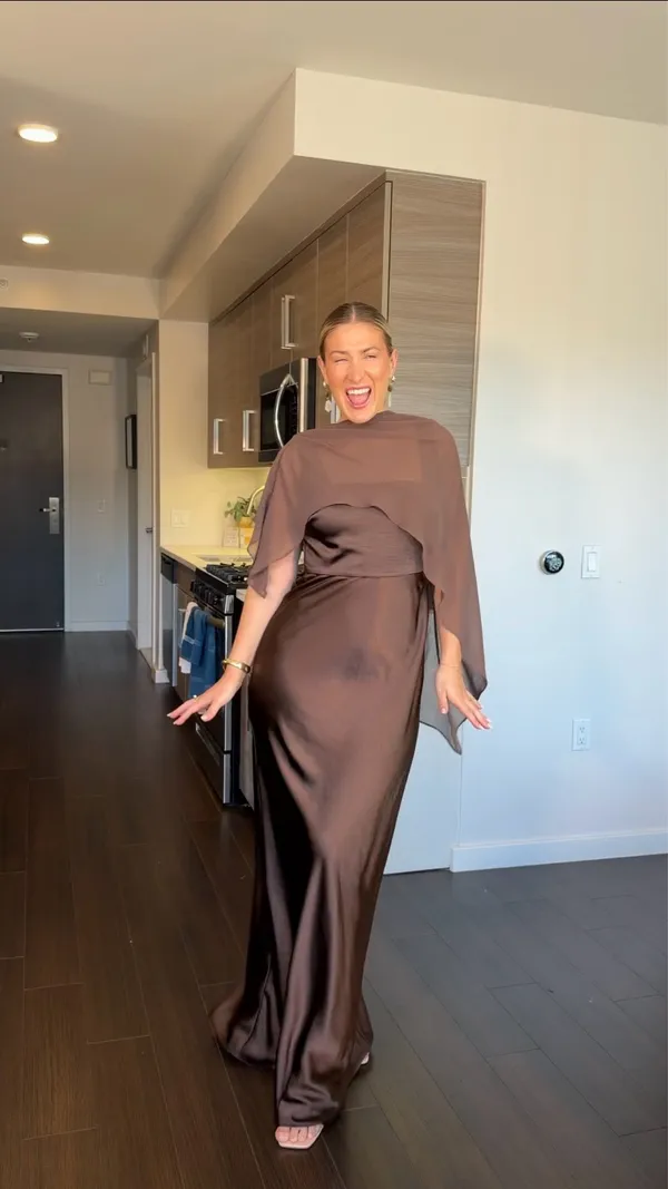 Six Stories Iris Chocolate Brown Maxi Wedding guest dress - Image 3