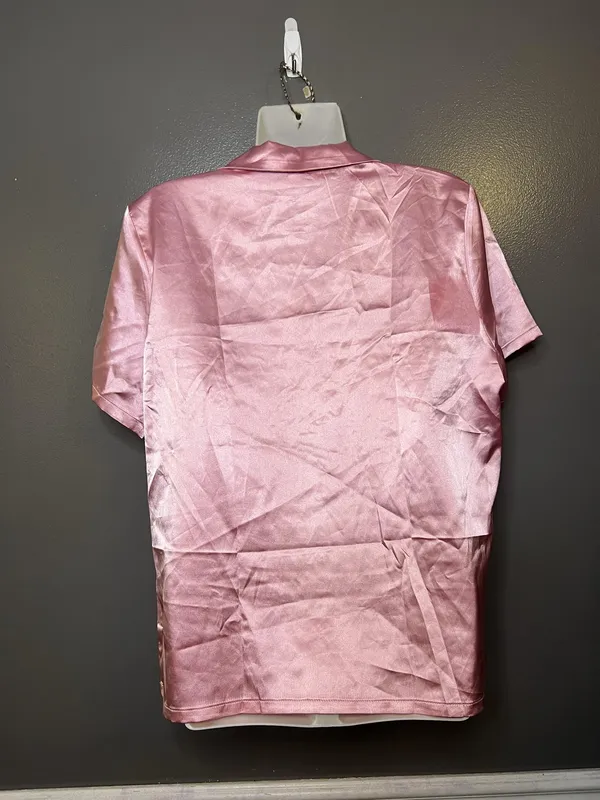 Ekouaer Pajama Top Womens Medium Pink Satin Button Front Short Sleeve Sleep - Image 5
