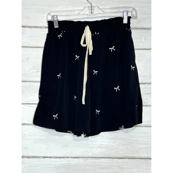Davi & Dani Bow Print Size Small Black Hoodie and Shorts Matching Lounge Set - Image 9