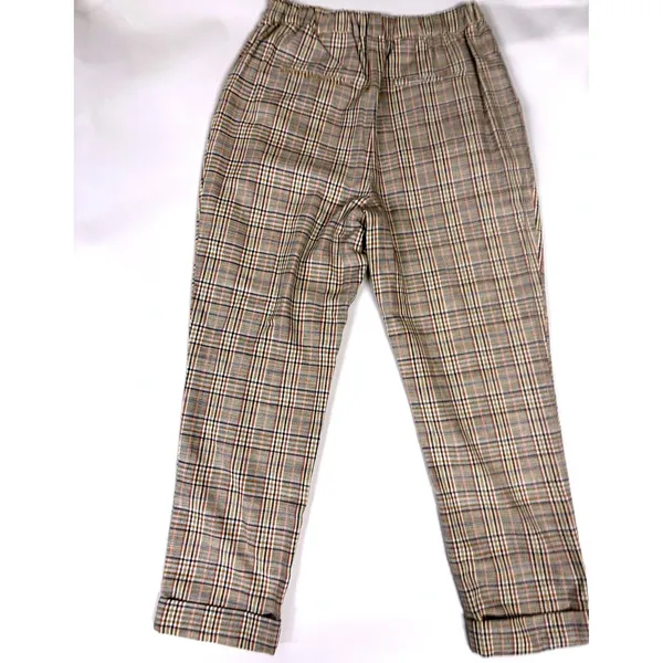 Lost + Wander Women Plaid High Waisted Trousers Tan Blue Multi Size M WPLS4008 - Image 10