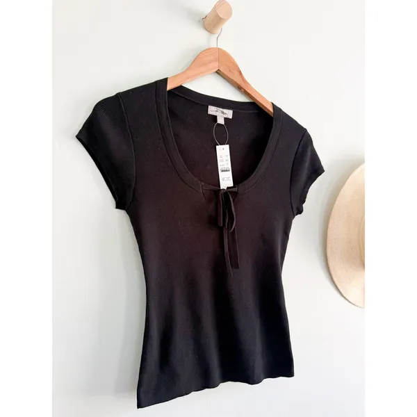 J.Crew | NWT Tie-Front Short-Sleeve Sweater Top Black | Sz S - Image 3