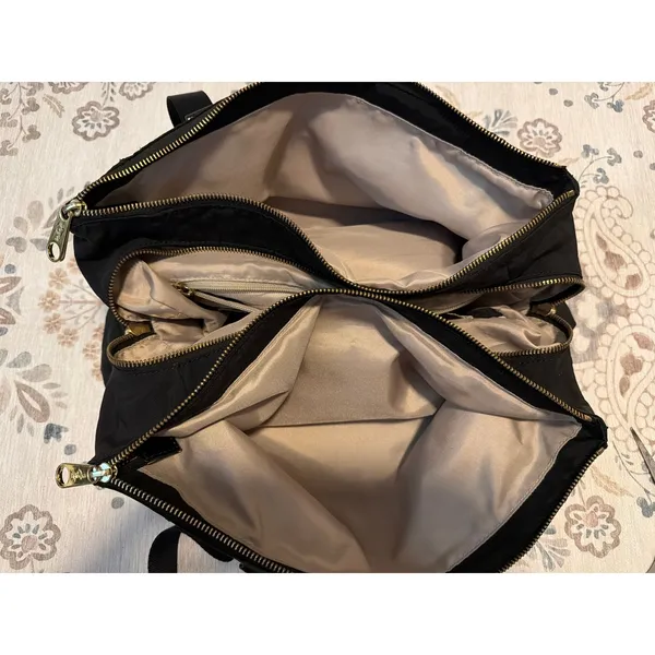 Kipling Tote Bag Womens Large Black Nylon Patent Trim Gold Hardware Multi Pocket - Image 9