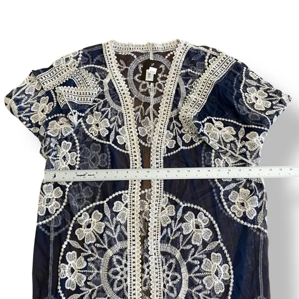 Janice Apparel NWT Vintage Style Navy Blue‎ Embroidered Lace Kimono OS Boho - Image 3