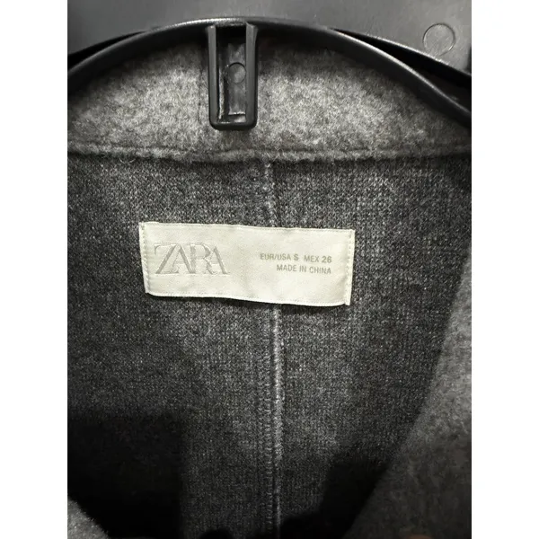 Zara Women Short Coat S Gray Asymmetric High Neck Gold Button Felted Jacket - Image 6