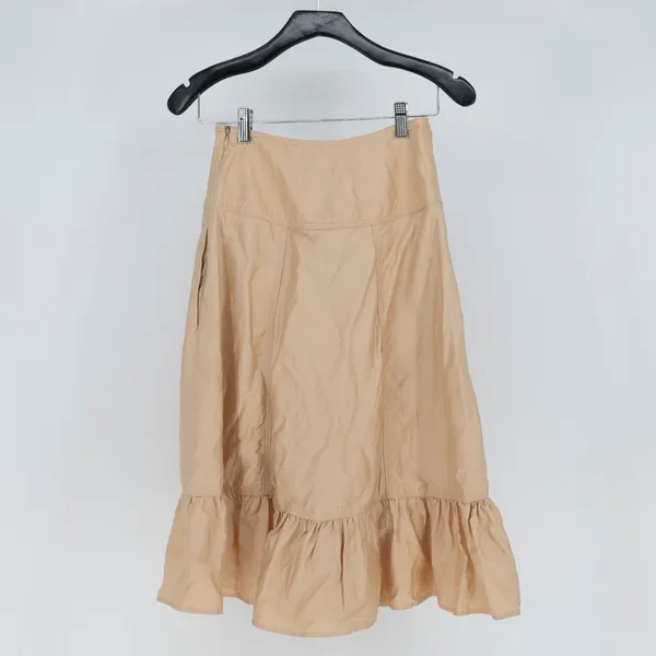 Farm Rio Khaki Topstitching Yoke Cotton Poplin Ruffle Maxi Skirt XXS - Image 4