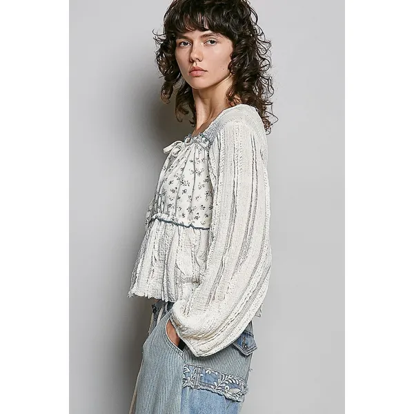 POL Square Neck Lace Long Balloon Sleeve Top - Medium‎ - Image 3