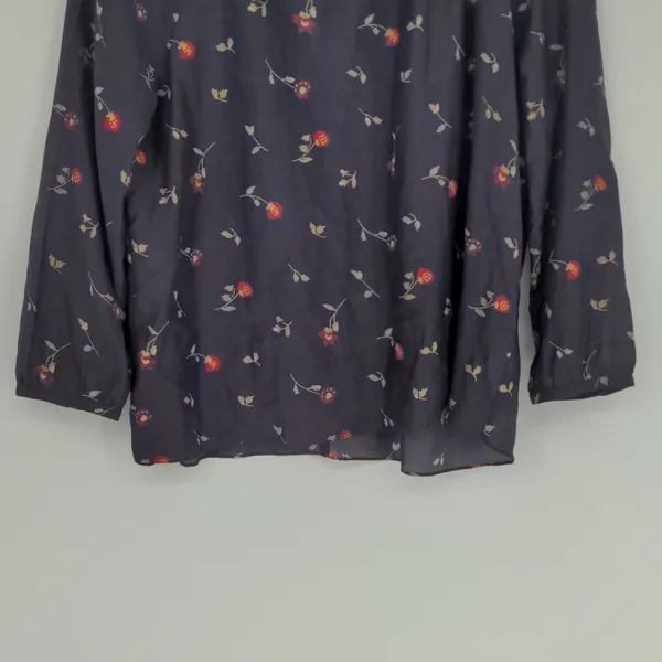 Madewell Cotton Silk Floral Peasant Blouse Size Small Navy Red Long Sleeve Shirt - Image 3