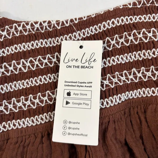 Cupshe Brown Gauze Smocked Romper Embroidered Bohi Summer‎ Beach Jumpsuit NEW - Image 16