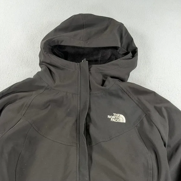 Y2k The North Face Womens XL Black Softshell Fleece Lined Hooded Jacket - Image 3